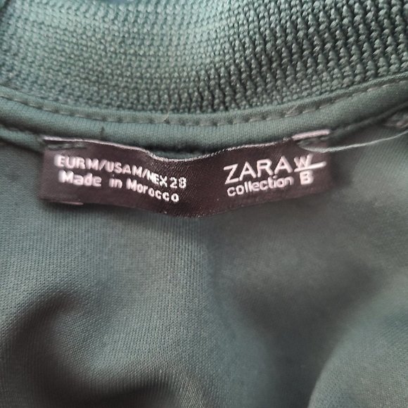 ZARA Dark Green High Ruffle Neck Shift Dress M - Picture 4 of 6